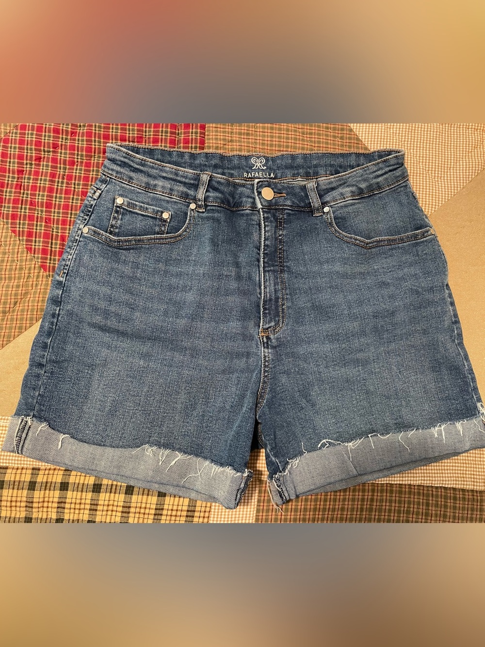 Women's Rafaella Mid-Blue Denim Frayed Hem Shorts - Size 12